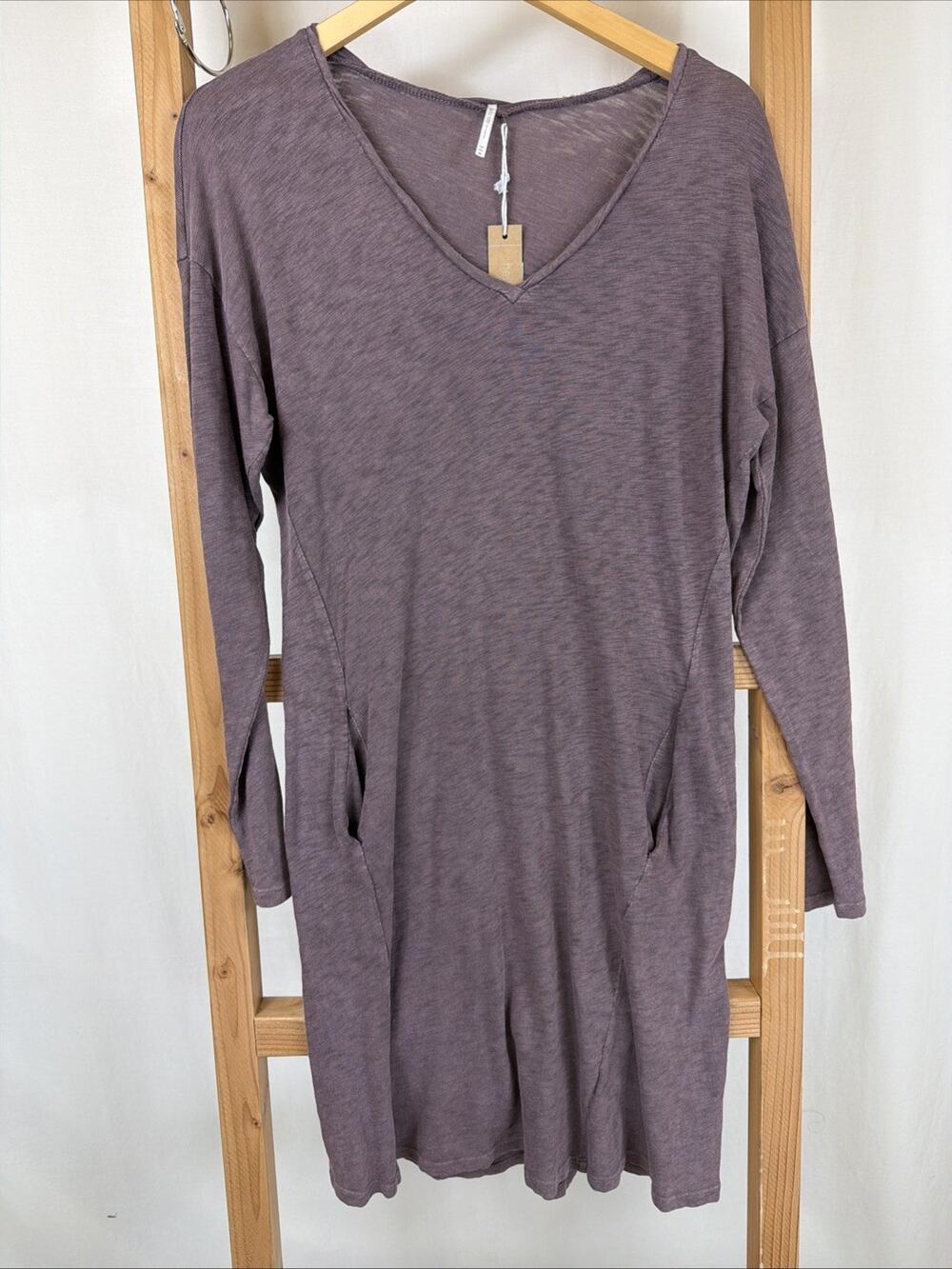 NWT Hello Nite Purple V Neck Pockets Long Sleeve Dress #1232 Size XS